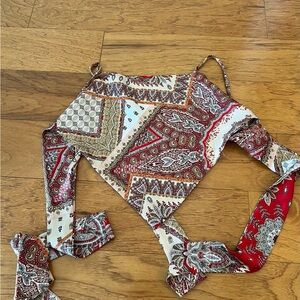 Paisley Print Women's Bandana Top - Red and Cream